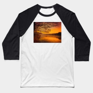 Foggy Sunrise Lake Going Fishing Baseball T-Shirt